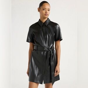 Scoop Black Faux Leather Mini Shirt Dress